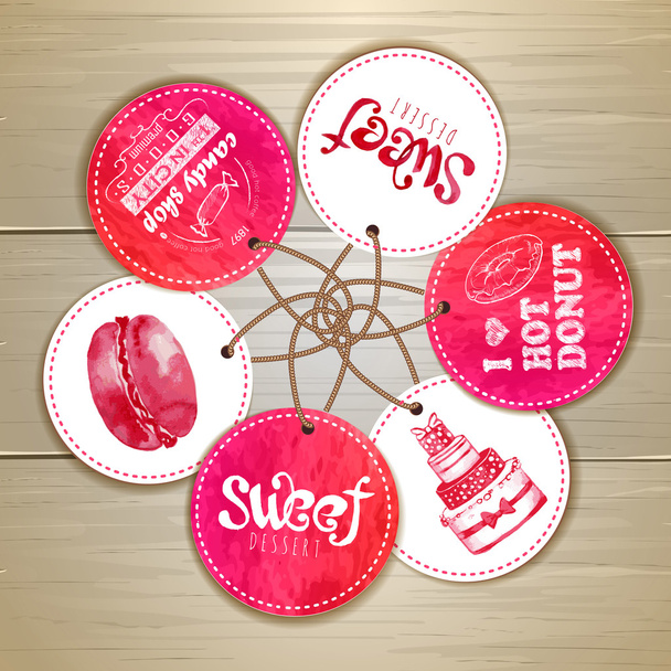 Set of sweet or dessert stickers - Διάνυσμα, εικόνα