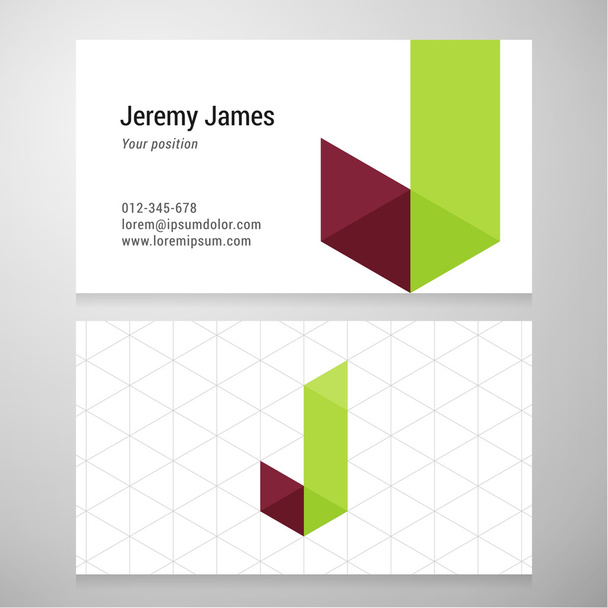 Sjabloon voor visitekaartjes van moderne brief J origami - Vector, afbeelding