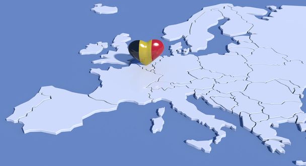 Europakarte 3D mit Herz Belgien - Foto, Bild