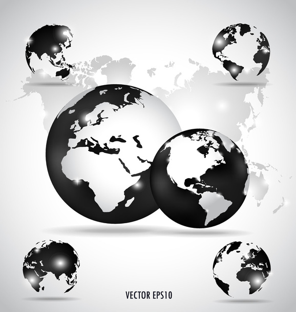 Moderne globes en wereldkaart, vectorillustratie. - Vector, afbeelding