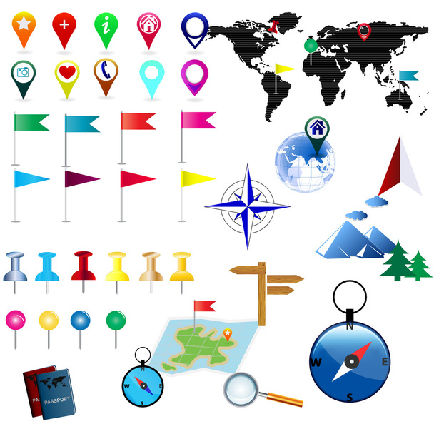 mapa pin icono conjunto
 - Vector, Imagen