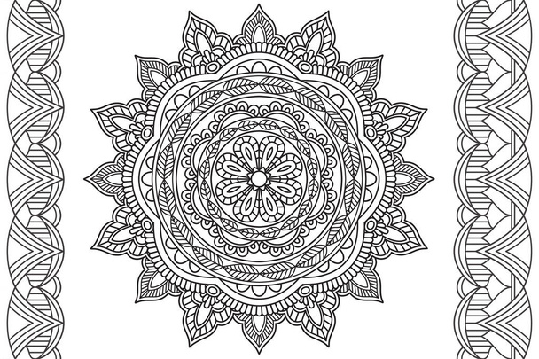 Circular pattern. Mandala Coloring page for kids and adults. Decorative ornament ethnic oriental style. Isolated on white background. line art drawing coloring page relaxation and meditation. Vector - Vector, Image