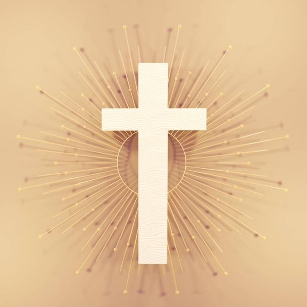 Keresztény kereszt ábrázolásának négyzet alakú kerete, körbeálló vonalakkal - Fotó, kép