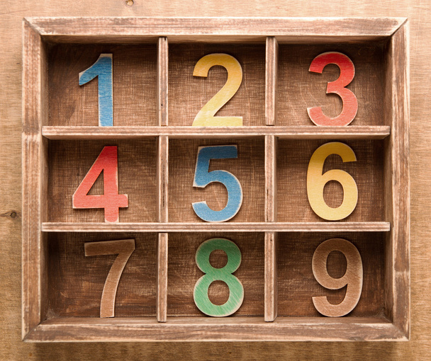 Colorful wooden numbers , zero to nine - Foto, Imagem