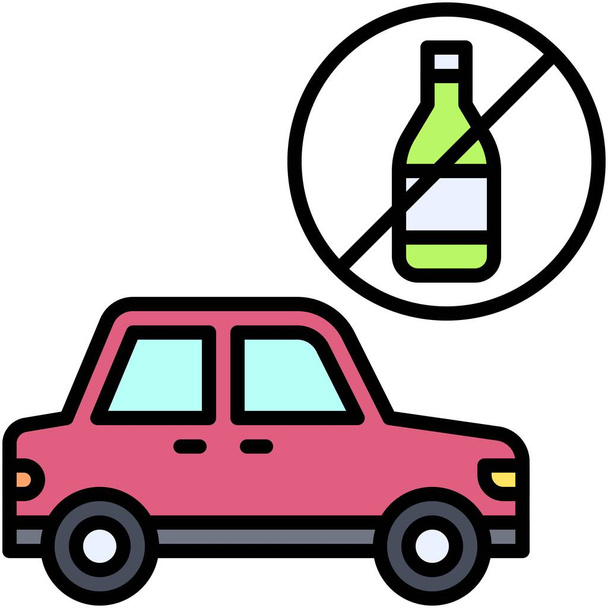 Brak ikony jazdy pod wpływem alkoholu, wypadek samochodowy i ilustracja wektora związanego z bezpieczeństwem - Wektor, obraz