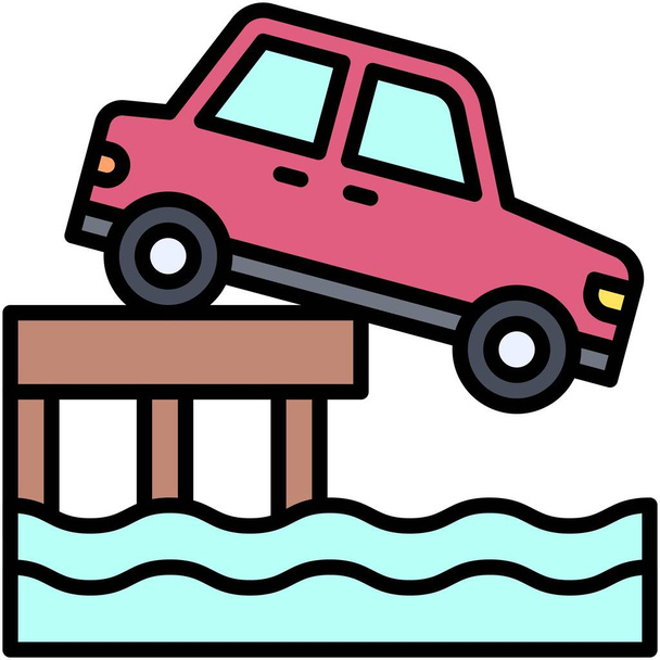 voiture tombant dans l'icône de l'eau, accident de voiture et illustration vectorielle liée à la sécurité - Vecteur, image