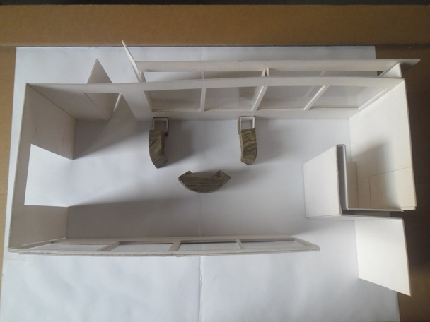 Architektura model s kolem místa k sezení a velká okna - Fotografie, Obrázek