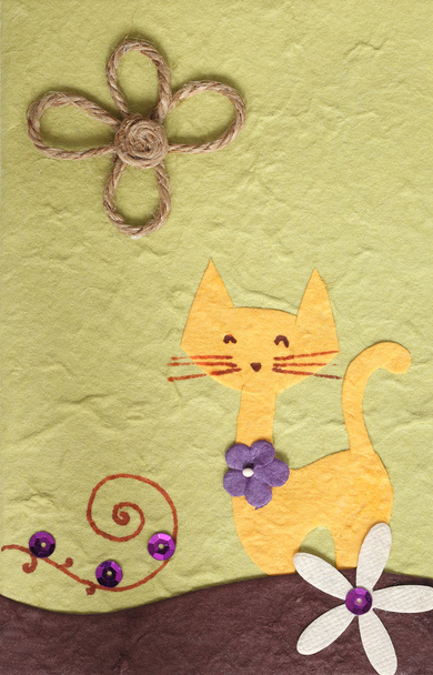 Papercraft Cat and flower background - Photo, Image
