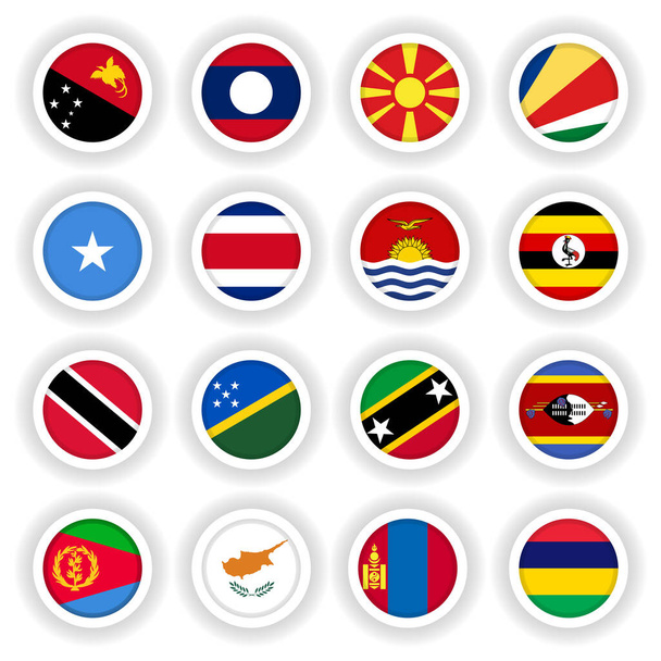 Botões redondos 3D de bandeiras nacionais de diferentes países. - Vetor, Imagem