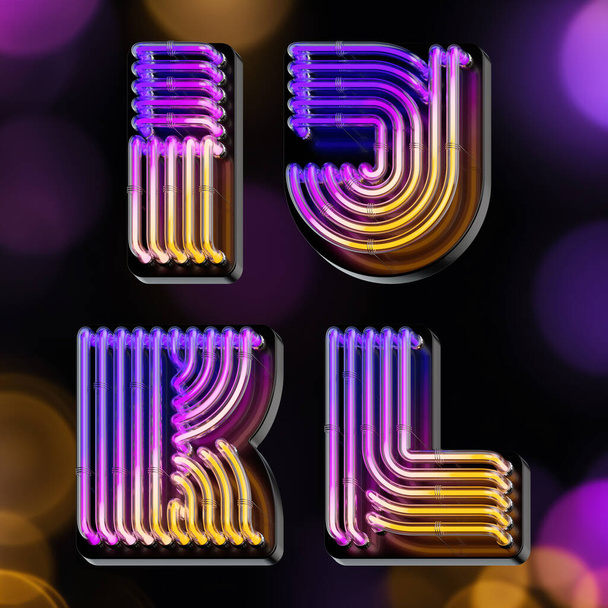 3d renderizado conjunto de letras en negrita de colorido gradiente brillante tubos de neón - Foto, imagen