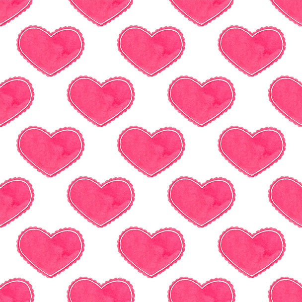 Watercolor seamless pattern with victorian heart on the white background, aquarelle.  Vector illustration. - Вектор,изображение