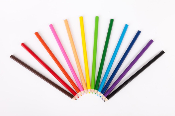 Colour pencils on white background - Foto, afbeelding