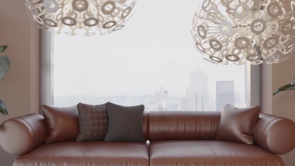 Video 3d che ritrae il design contemporaneo degli interni del soggiorno. Interno elegante del soggiorno - Filmati, video