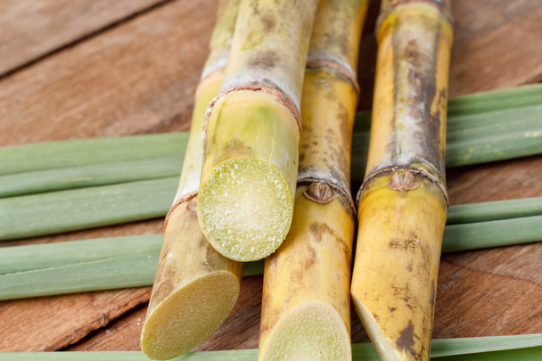 Sugar cane on wood background. - Фото, изображение