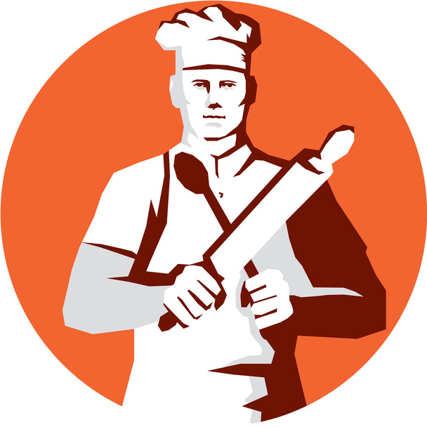 Chef cocinero rodillo espátula plantilla - Vector, Imagen