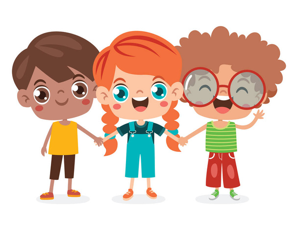 Cartoon Multicultural Kids Holding Hands - Vector, Image