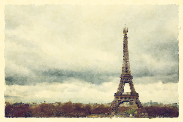 Θέα τοπίο Υδατογραφία του Παρισιού - Διάνυσμα, εικόνα