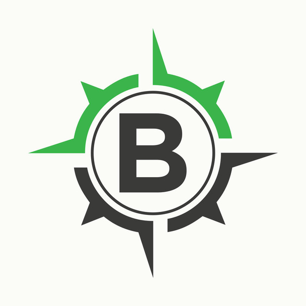 Kompas Logo op letter B Alfabet. Navigator Symbool - Vector, afbeelding