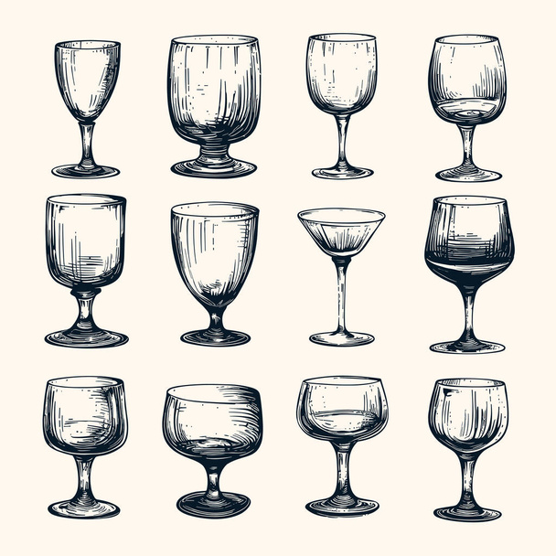 Joukko läpinäkyviä laseja viinille, vektorikuva - Vektori, kuva