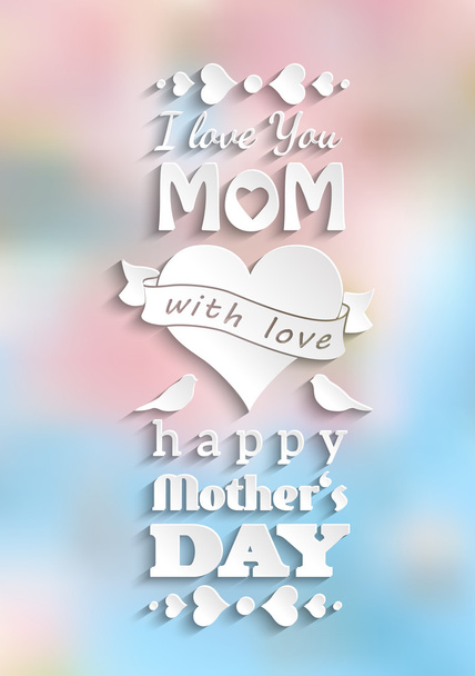 mother's day card, white text on blurred background - Vektor, Bild