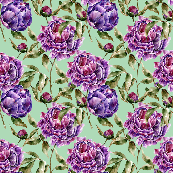 Seamless pattern with flowers. Watercolor illustration. - Photo, Image