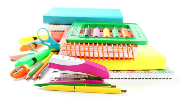 Bright school stationery, isolated on white - Foto, Imagen