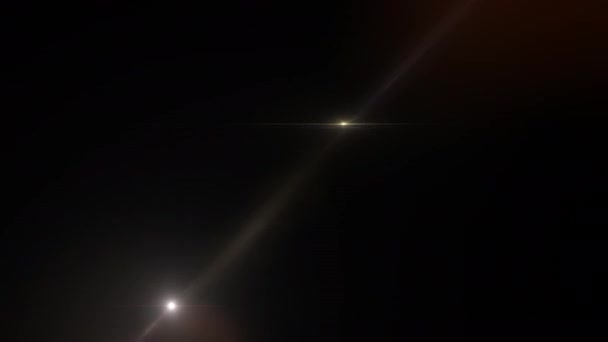 Brilho óptico ouro abstrato lentes luminosas movendo-se da parte inferior esquerda para o centro de animação em fundo preto. efeito de raios de luz de estrela brilhante cinética dinâmica de loop sem costura 4K. - Filmagem, Vídeo