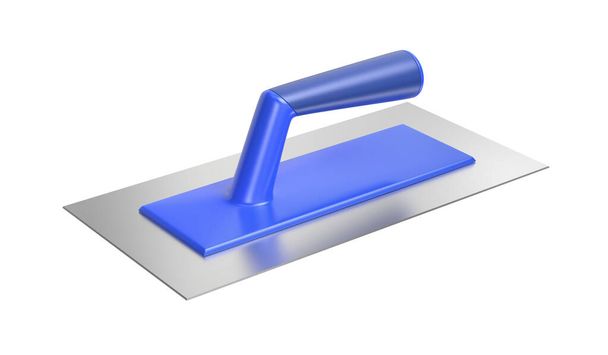 Paleta de enlucido con asa de plástico azul aislada sobre fondo blanco - Foto, imagen