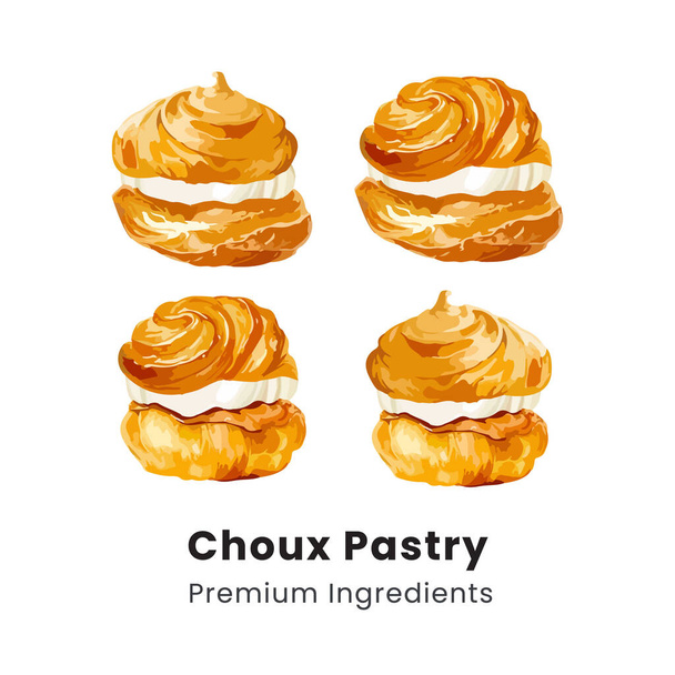 Handgetekende vector illustratie van choux pastry cream puff dessert - Vector, afbeelding