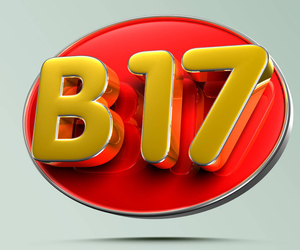 B17 kulta punainen ympyrä 3D-kuvitus vaalean harmaa tausta on työpolku. Mainoskylttejä. Tuotesuunnittelu. Tuotemyynti. Tuotekoodi. - Valokuva, kuva