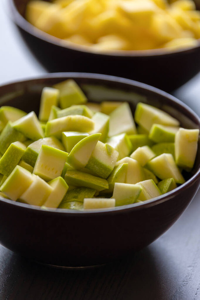 chopped zucchini in bowl close-up - Photo, Image