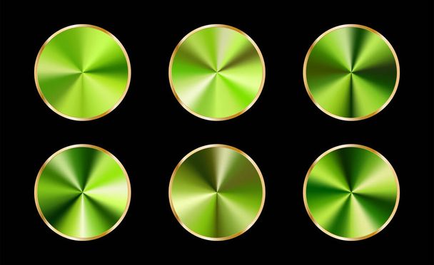 Kulaté zelené kovové tlačítko nebo knoflík. Realistická textura.3d vektorové ilustrace izolované na černém pozadí - Vektor, obrázek
