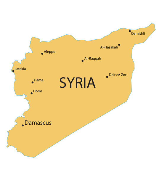 Желтая карта Сирии с указанием крупнейших городов
 - Вектор,изображение
