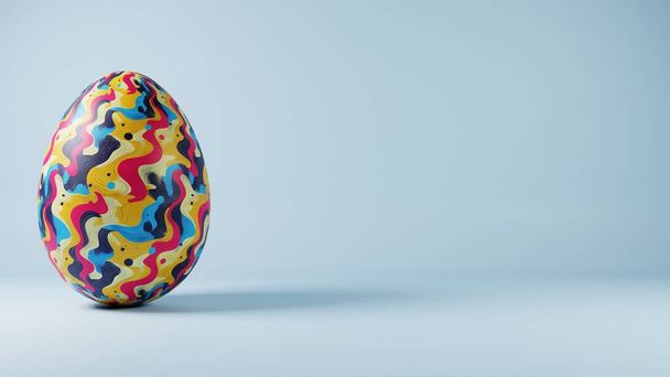 3D минималистский дизайн пасхальных яиц с ретро-волновой рисунок, смешивая современную эстетику с классическим праздничным шармом. - Фото, изображение
