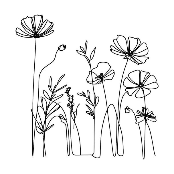 Ciągła linia dziki kwiat ilustracja - Wektor, obraz