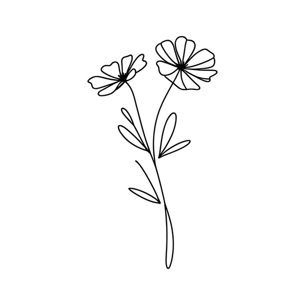 Continous line wildflower illustration - Vector, Image