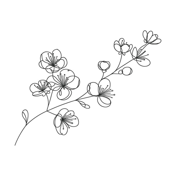 Illustration vectorielle en ligne continue Sakura floraison - Vecteur, image