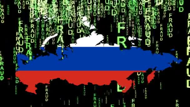 Цифровое представление карты России Флаг, перекрытый текстом мошенничества - Кадры, видео