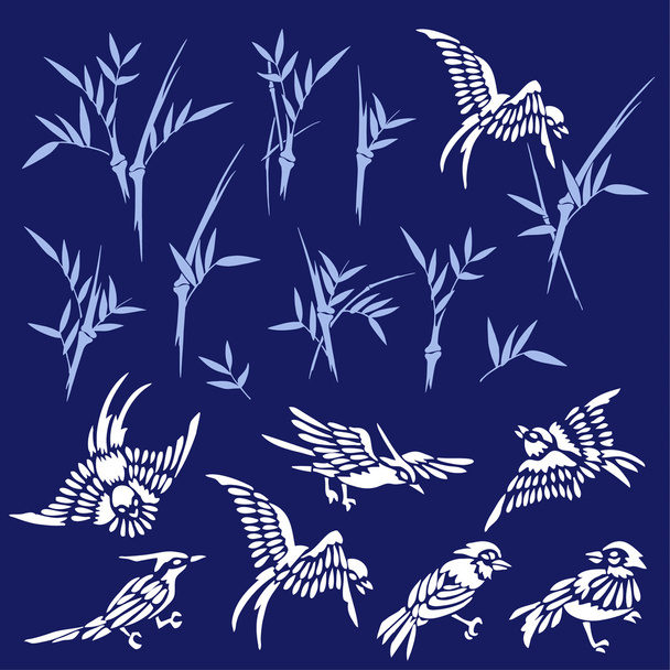 Ilustración de aves de bambú
, - Vector, Imagen