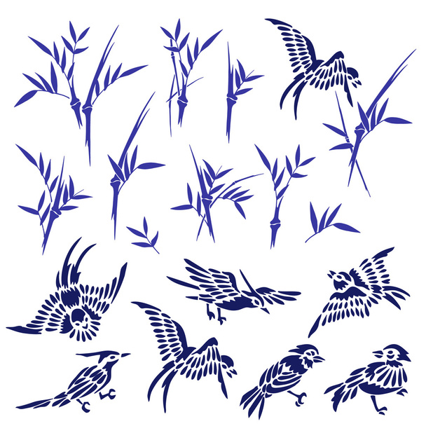 Ilustración de aves de bambú
, - Vector, Imagen