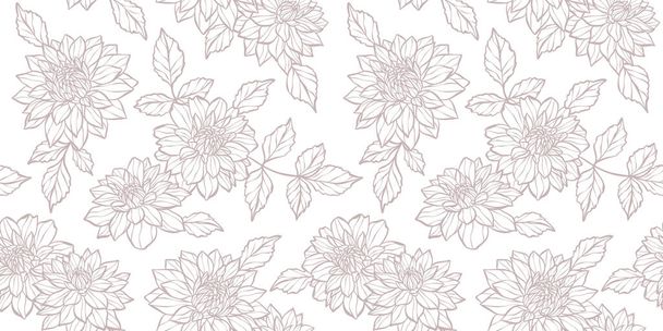 White dahlia seamless pattern vector backgorund, elegant floral print, vintage wallpaper design with daisy flowers - Vector, Image