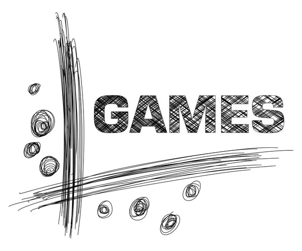 Games text written over black and white background with pencil sketch texture. - Photo, Image