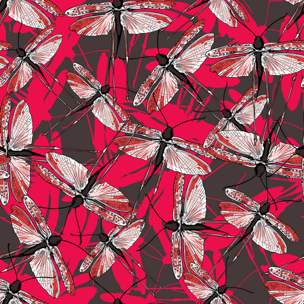 Vista superior de langosta, ilustración perfecta de grillos. Ilustración de patrones realistas de insectos. Impresión para papel de regalo. textiles, preparación para diseñadores - Vector, imagen