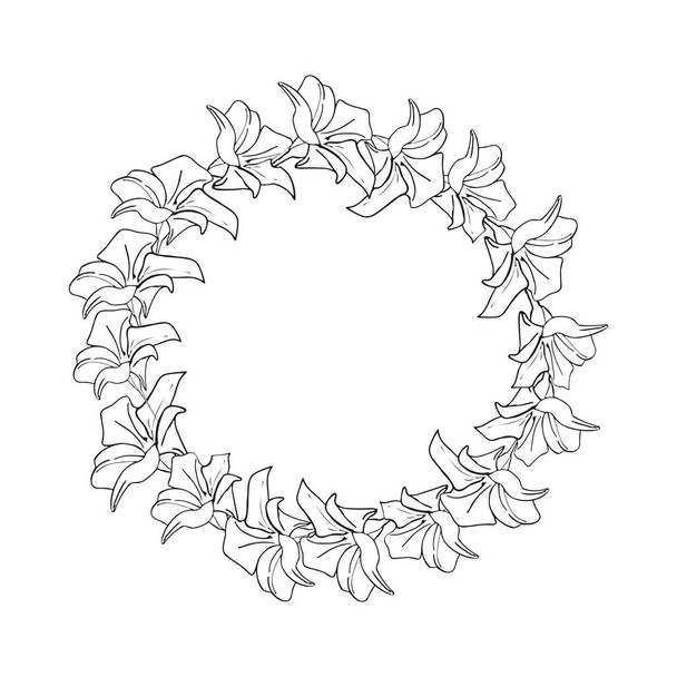 Жасмин коло вінок з лінійним мистецтвом чорно-біла квітка. Квіткова рамка для весільної листівки, мітки або ілюстрації. Векторний фон - Вектор, зображення