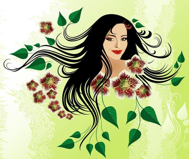 ομορφιά κορίτσι με πεταλούδες στα μαλλιά της - Διάνυσμα, εικόνα