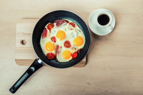 Scrambled eggs, coffee - Photo, image