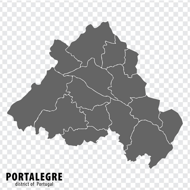 Kaart Portalegre District op transparante achtergrond. Portalegre Stadsdeel kaart met gemeenten in grijs voor uw website ontwerp, logo, app, UI. Portugal. EPS10. - Vector, afbeelding