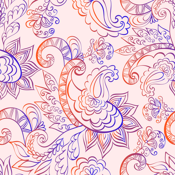 paisley, lila, narancs tónusokkal varrat nélküli mintát  - Vektor, kép