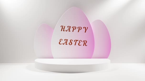 Hurok 3D animáció a húsvéti ünnepre. Stúdió "Boldog Húsvétot" szöveggel. Szöveg egy lapos tojáson. Gyönyörű animáció. - Felvétel, videó
