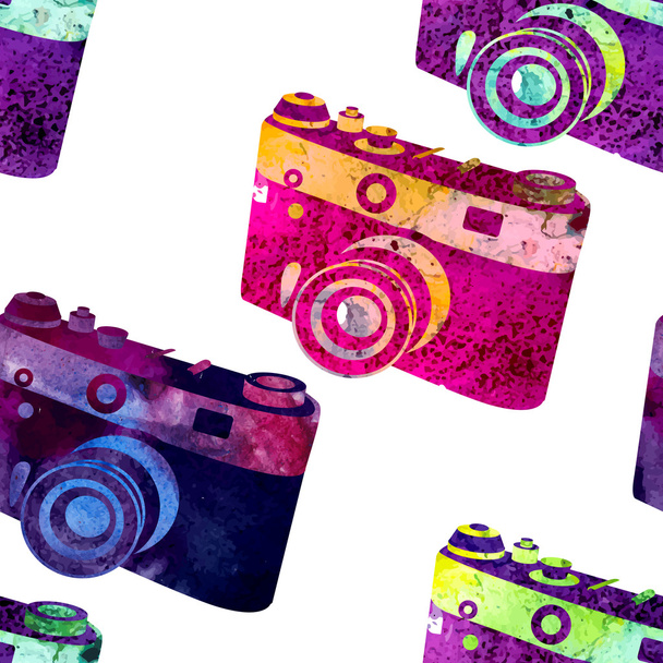 Seamless pattern - retro watercolor camera. - Vector, Image